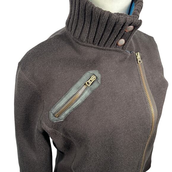 Title Nine Wool Blend Moto Knit Sweater XS Brown Teal Asymmetrical Zip Jacket - Picture 11 of 14